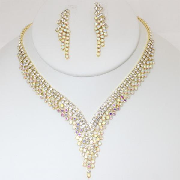 V SHAPE RHINESTONE NECKLACE