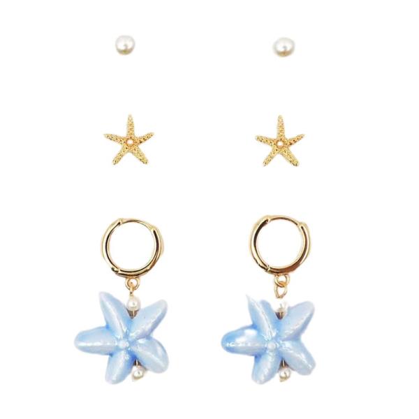 CERAMIC STARFISH HOOP EARRING SET