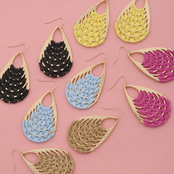 RAFFIA WOVEN TEARDROP DANGLE EARRING