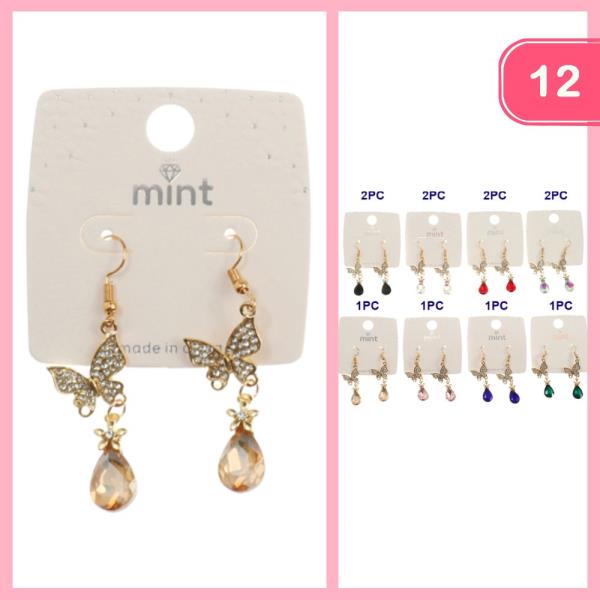 BUTTERFLY RHINESTONE DANGLE EARRING (12 UNITS)