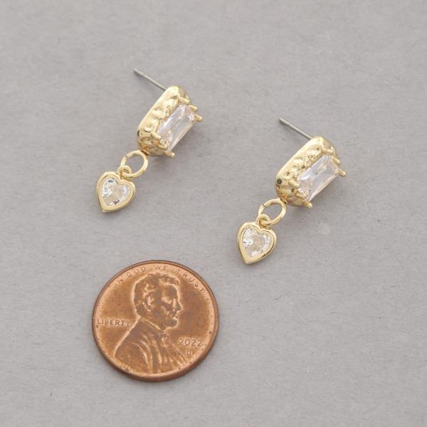 SODAJO CZ HEART RECTANGLE LINK DANGLE EARRING