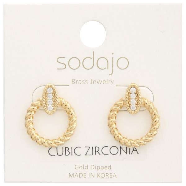 SODAJO CZ OVAL TWISTED CIRCLE GOLD DIPPED EARRING