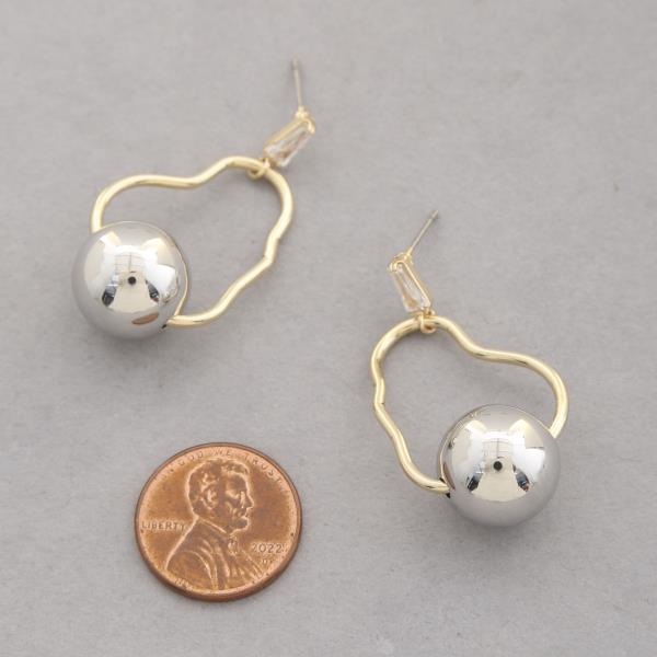 SODAJO CZ TWO TONE ORGANIC SHAPE GOLD DIPPED EARRING