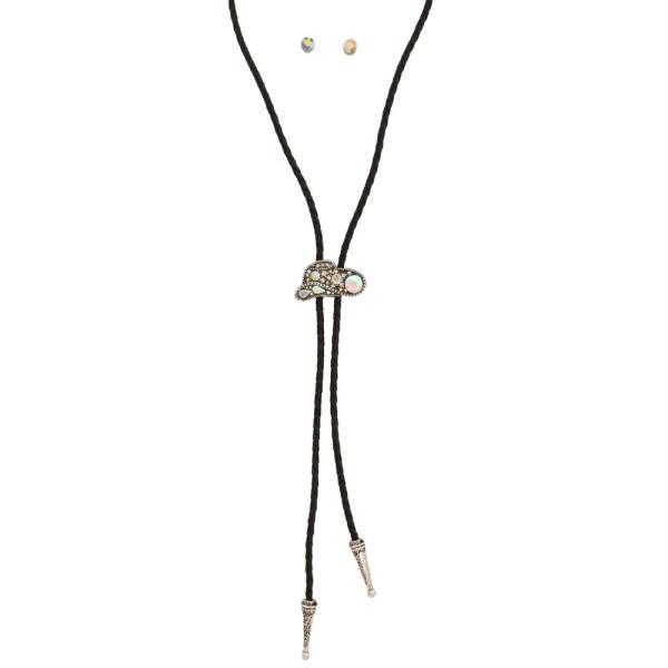 WESTERN STYLE CORD COWBOY HAT RHINESTONE NECKTIE NECKLACE