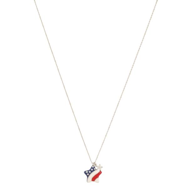 RED WHITE BLUE STAR CHARM NECKLACE