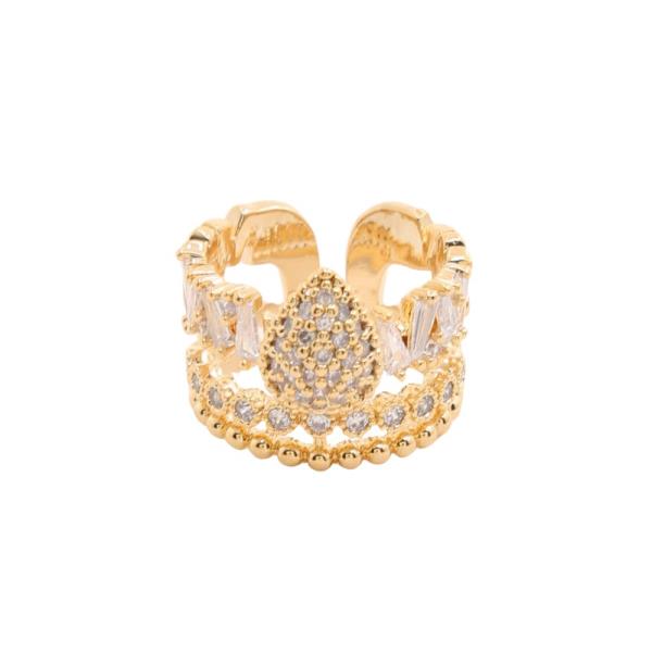 SODAJO CZ TEARDROP ADJUSTABLE GOLD DIPPED RING