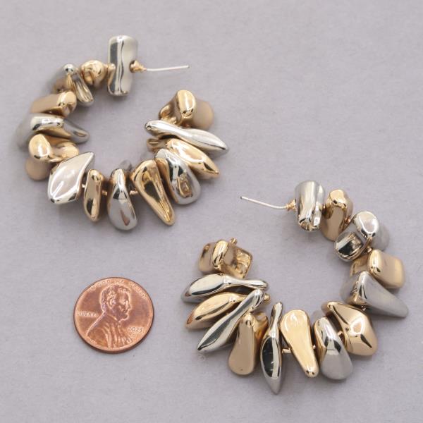TWO TONE BEADED OPEN HOOP EARRING