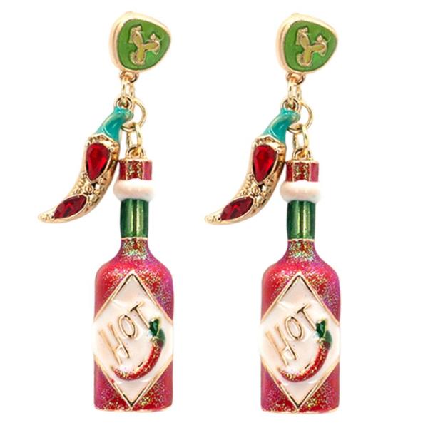 HOT SAUCE METAL RHINESTONE DANGLE EARRING