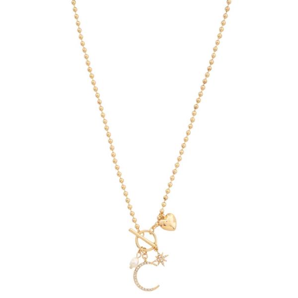 MOON STAR CHARM TOGGLE CLASP METAL NECKLACE