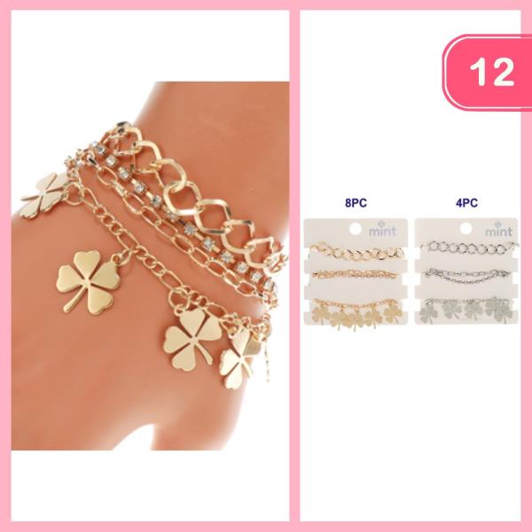 LEAF CLOVER CHARM STACKABLE BRACELET (12 UNITS)