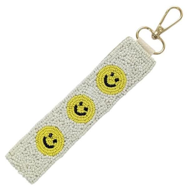 SMILE HAPPY FACE SEED BEAD STRAP KEY CHAIN BAG CHARM