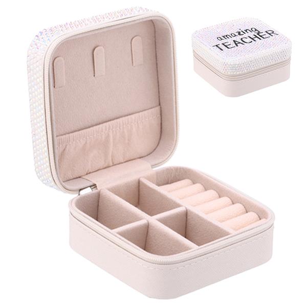 AMAZING TEACHER RHINESTONE THEMED SQUARE JEWELRY BOX