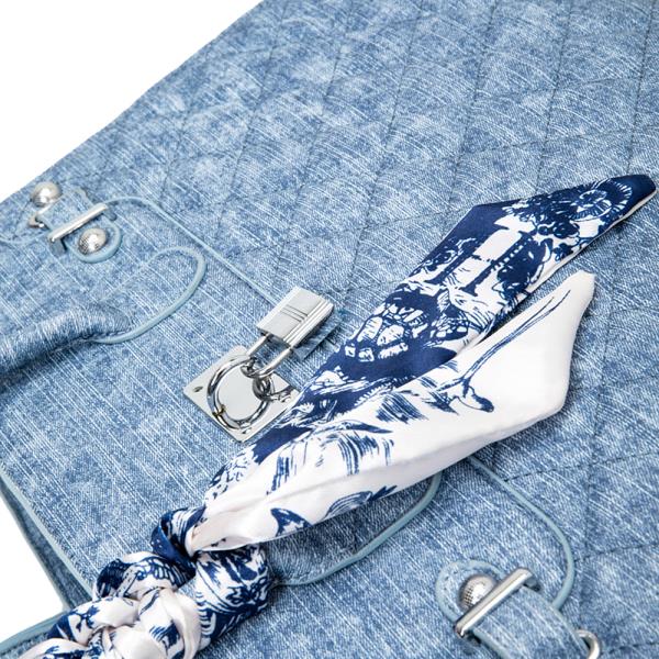 3IN1 QUILTED DENIM TEXTURED SCARF HANDLE SATCHEL W MATCHING BAG AND WALLET SET