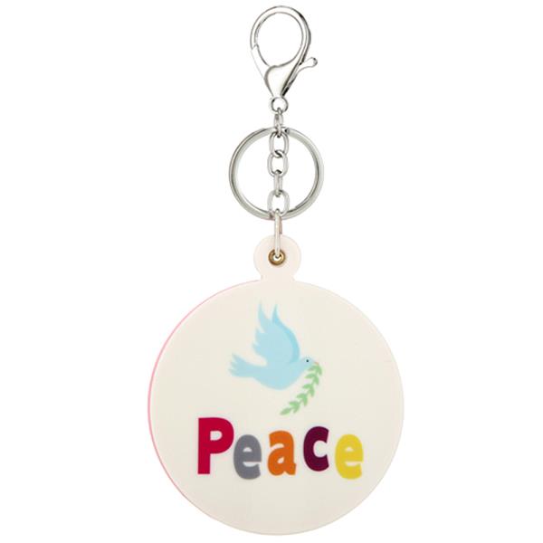 PEACE DOVE ROUND MIRROR KEY CHAIN BAG CHARM