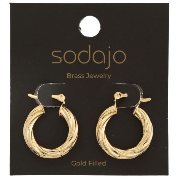 SODAJO TEXTURED LINED GOLD FILLED HOOP EARRING