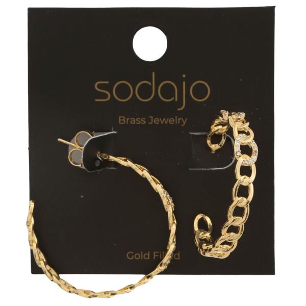 SODAJO CURB LINK RHINESTONE EDGE GOLD FILLED EARRING
