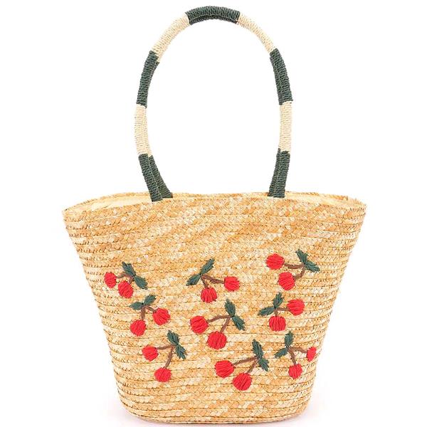 CHERRY FAUX STRAW TOTE BAG