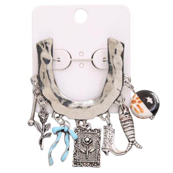 MULTI CHARM HORSESHOE SHAPE BROOCH