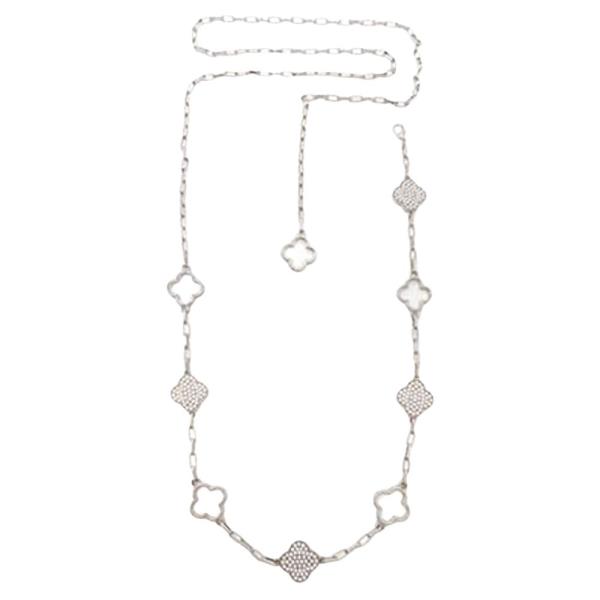 RHINESTONE METAL CLOVER STATION CHAIN BELT