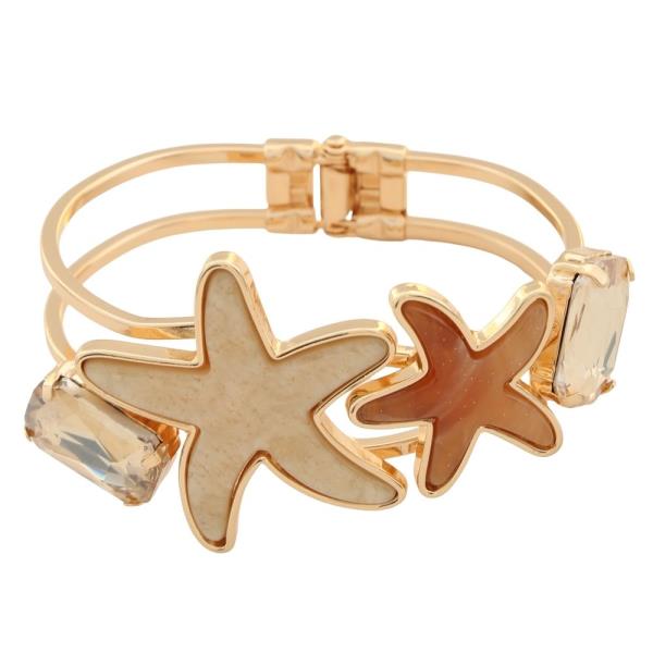 SEA LIFE STARFISH AND CRYSTAL STONES BANGLE HINGED BRACELET