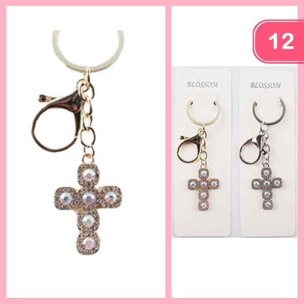 RHINESTONE CROSS KEYCHAIN (12 UNITS)