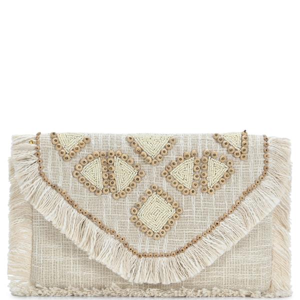 STYLISH BEADED FRINGE CLUTCH BAG