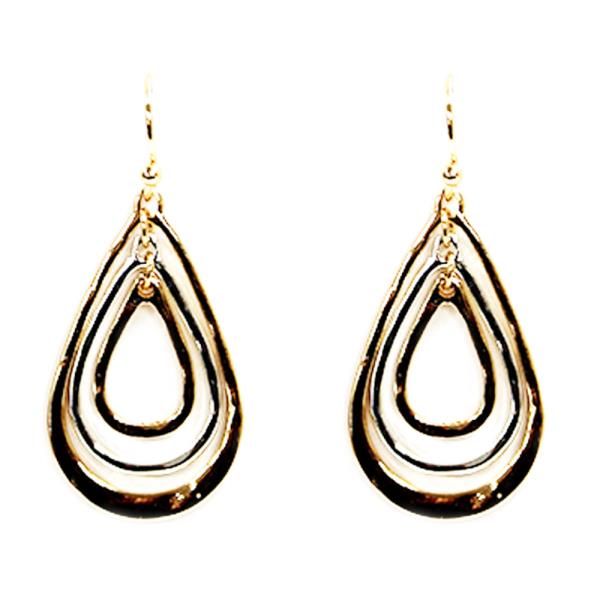 2 TONE METAL TEARDROP NESTED DANGLE EARRING