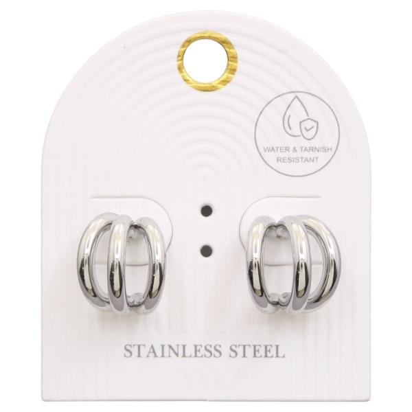 TRIPLE HOOP STAINLESS STEEL EARRING
