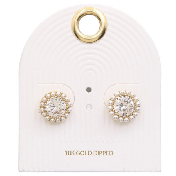 ROUND CRYSTAL PEARL BEAD 18K GOLD DIPPED EARRING