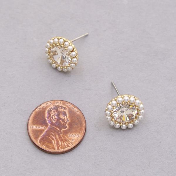 ROUND CRYSTAL PEARL BEAD 18K GOLD DIPPED EARRING