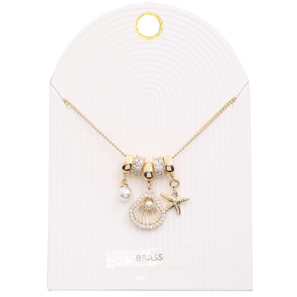 SEALSHELL MULTI CHARM PEARL BEAD METAL NECKLACE