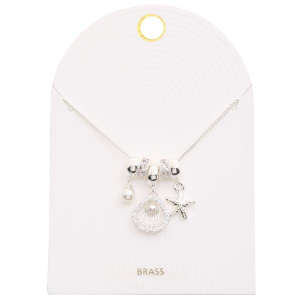 SEALSHELL MULTI CHARM PEARL BEAD METAL NECKLACE