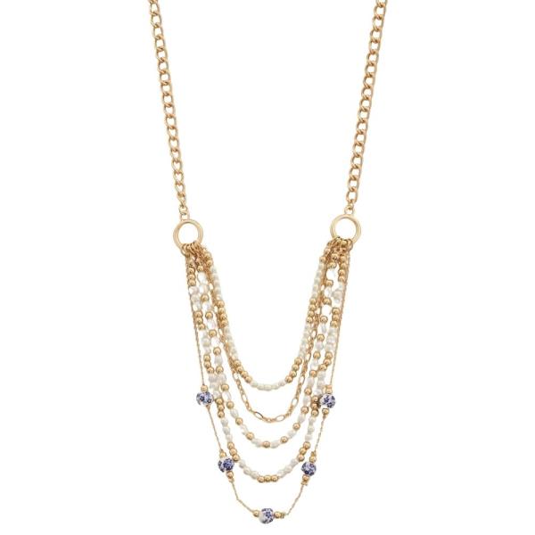 LAYERED CERAMIC PEARL BEAD CHARM NECKLACE