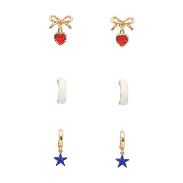 3PRS BOW AND STAR CHARM EARRINGS SET