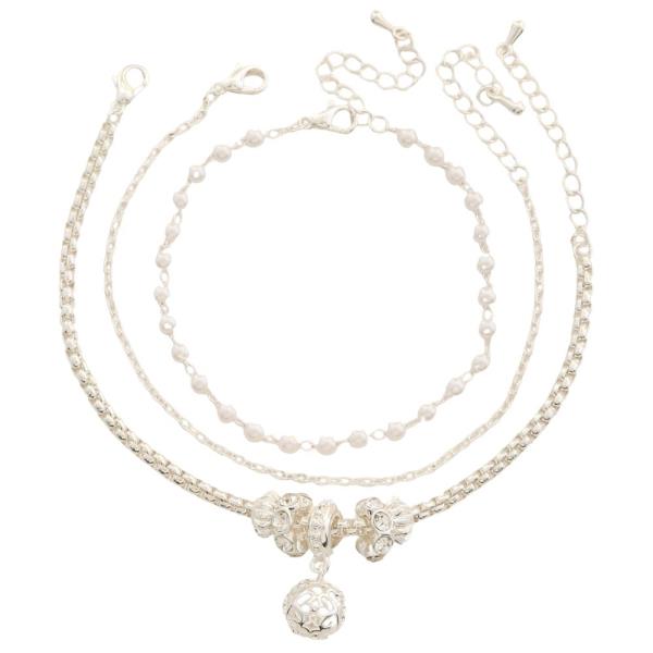 FILIGREE BALL CHARM RONDELL CHAIN BRACELET 3 PC SET