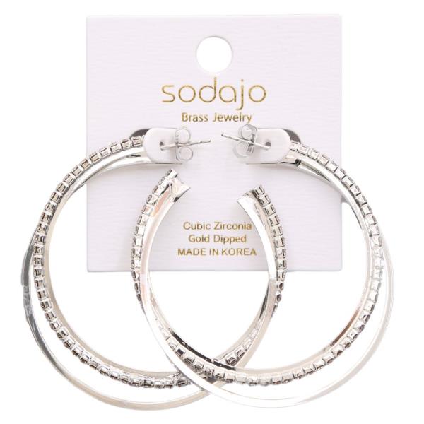 SODAJO CZ DOUBLE HOOP GOLD DIPPED EARRING