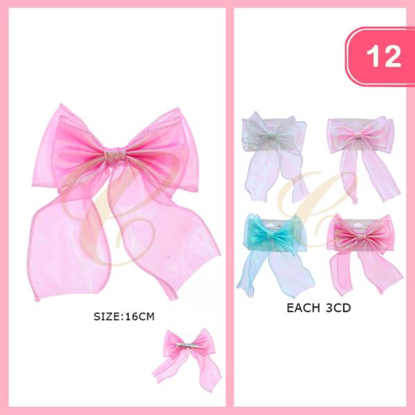MESH RIBBON BOW HAIR PIN (12 UNITS)