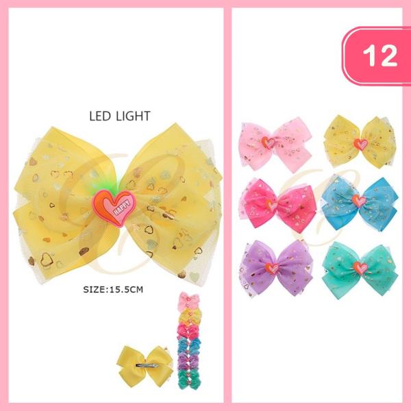 LED TULLE RIBBON BOW HAIR PIN (12 UNITS)