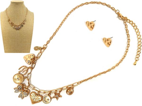 BOW HEART STAR CHARM META NECKLACE