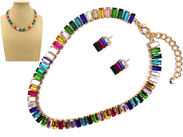 RHINESTONE GLASS BEAD NECKLACE
