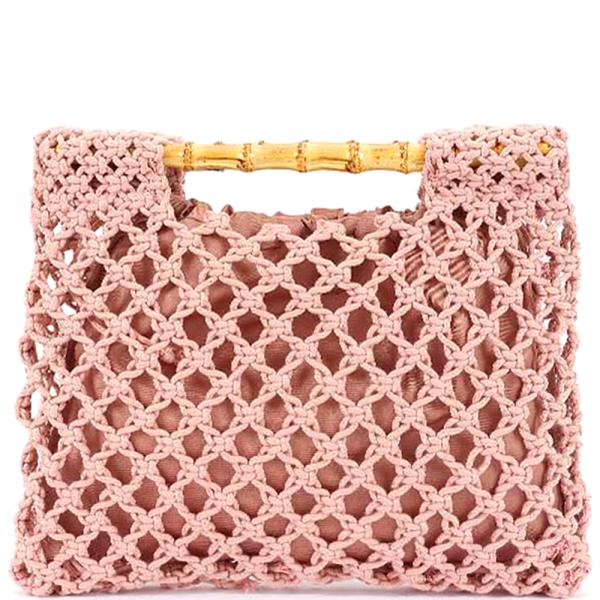 2IN1 HANDMADE FAUX STRAW BAMBOO HANDLE BAG WITH DRAWSTRING POUCH