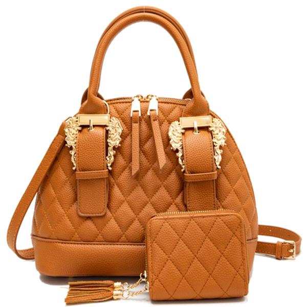 2IN1 QUILTED BUCKLE DESIGN SATCHEL W WALLET SET