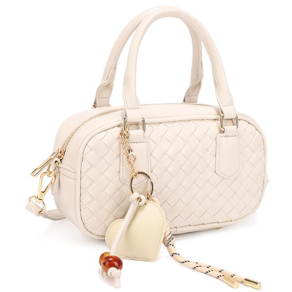 QUILTED HEART HANDLE SATCHEL BAG