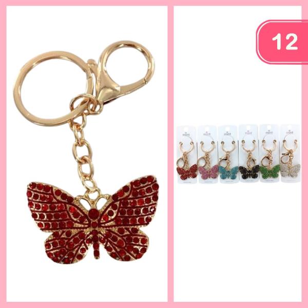 RHINESTONE BUTTERFLY KEYCHAIN (12 UNITS)