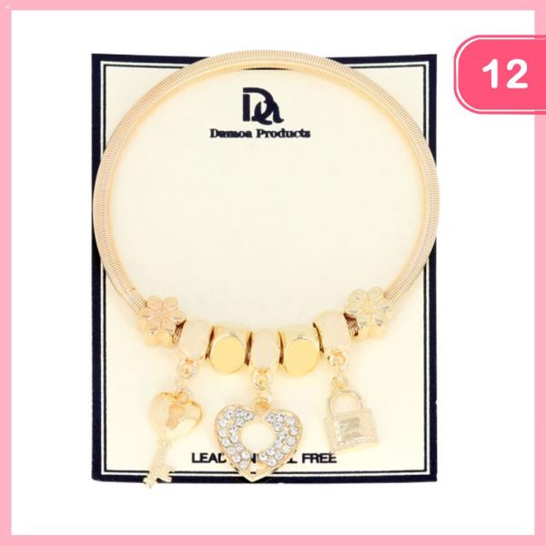 HEART LOCK KEY CHARM BRACELET (12 UNITS)