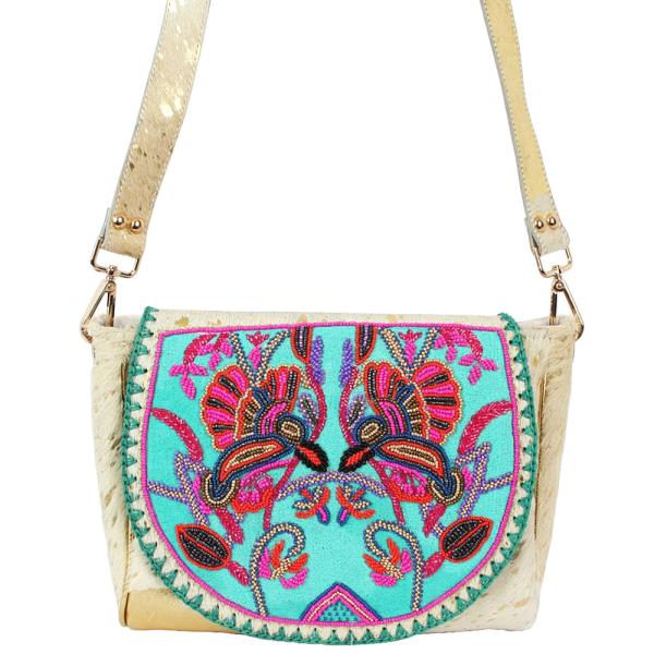 EMRBOIDERED BEADED GENUINE CROSSBODY HANDBAG