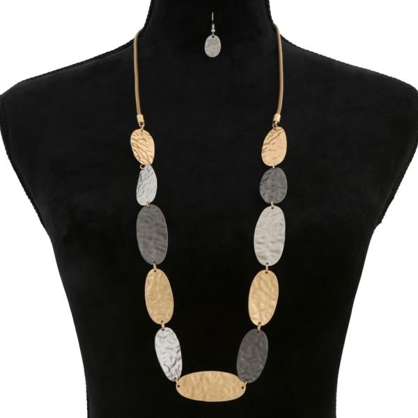 MULTI COLOR METAL OVAL LONG NECKLACE EARRING SET