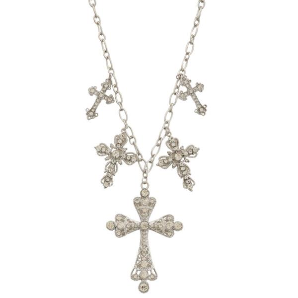 SDJ CROSS RHINESTONE MULTI CHARM METAL NECKLACE