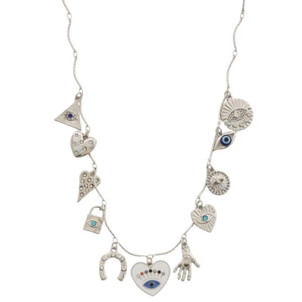 SDJ HEART MULTI CHARM STATION NECKLACE