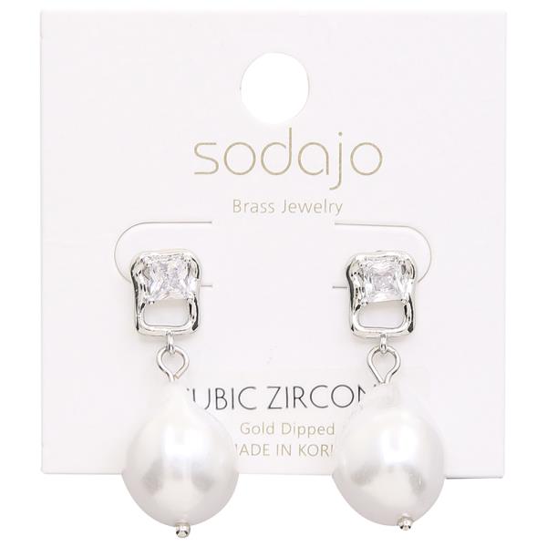 SODAJO GOLD DIPPED CZ PEARL DROP EARRING